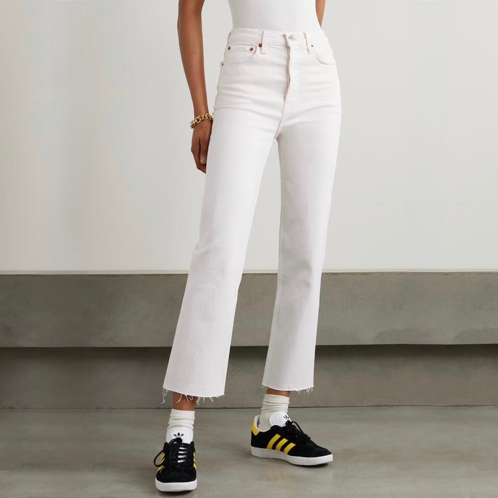 RE/DONE 70s Stove Pipe High Rise Straight Jeans Vintage White Sz 30‎